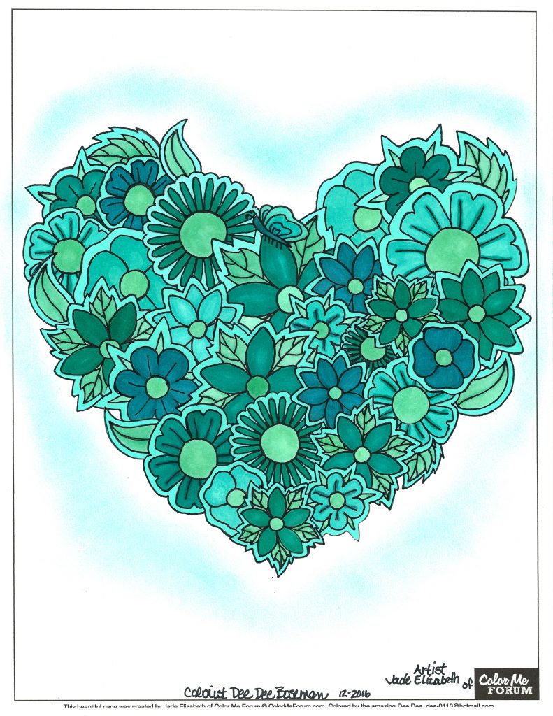 Paper Flower Heart colored by Dee Dee Boseman